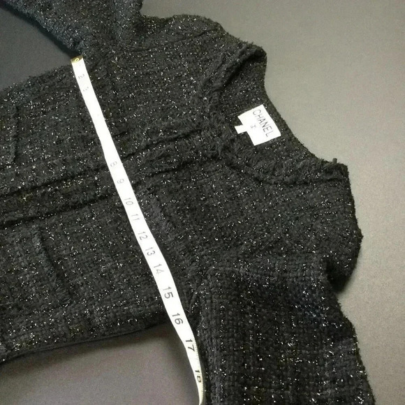 Chanel Womens Black Silver Wool Cotton Blend Tweed Mini Sheath Dress Size Small - Picture 11 of 14